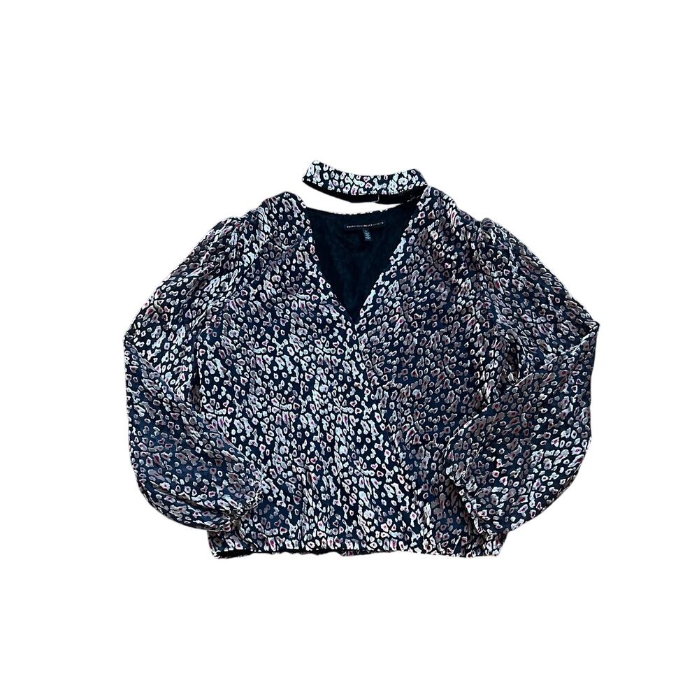 White House Black Market Animal Print Velvet Burnout Choker Top | L - Picture 3 of 7